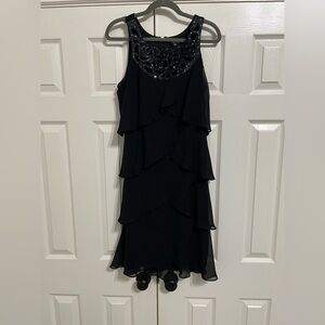 SLNY Elegant Black Layered Women's Dress